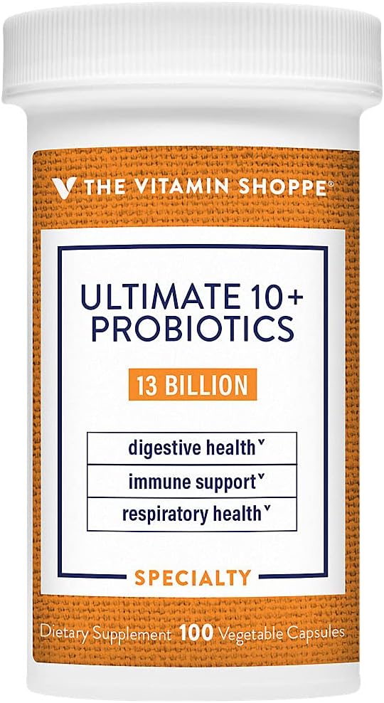 Vitamiin Shoppe Ultimate 10+ probiootikumid, 13 miljardit CFUd seedetrakti tervise, immuunsuse ja hingamisteede tervise jaoks (100 köögiviljakapslit)