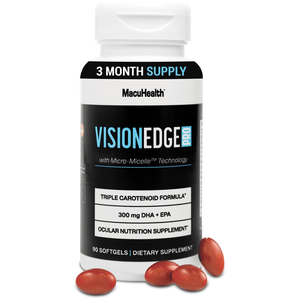 VISION EDGE PRO Eye Supplement for Athletes; Formula with Lutein, Zeaxanthin, and Meso-Zeaxanthin, Eye Supplements Omega 3, Essential Carotenoids for Eyes - (90 Softgels, 3 Month Supply)
