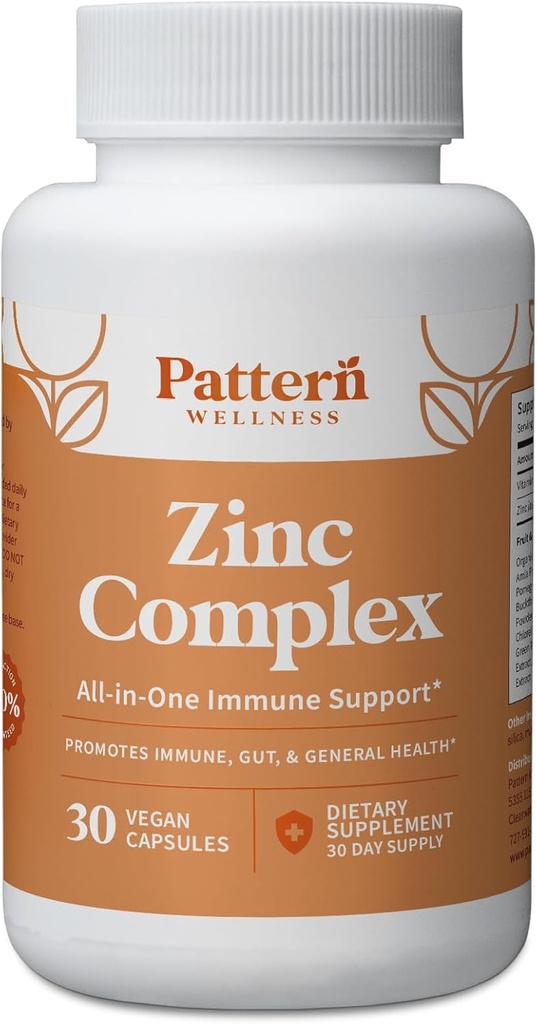 Muster Wellness Zink Complex Supplement - Hohe Absorption Zink mit Vitamin C + Probiotika - All-in-One Immununterstützung - 3. Party Lab getestet - 30 Vegan Kapseln