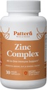 Mönster Wellness Zink Komplex Supplement - Hög Absorption Zink med vitamin C + Probiotika - All-in-One Immune Support - 3rd Party Lab Tested - 30 Vegan kapslar
