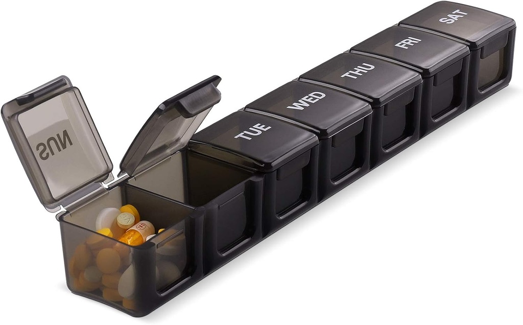 Pill Organizer XL Extra Large Weekly and Daily Pill Cases for Pills / Vitamin / Fish Oil / Suplemen (Hitam)