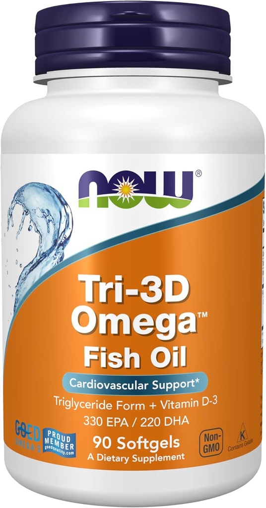 Ara, menjars suplementaris, Tri-3D Omega, Forma triglyceride de l'oli de peix Omega-3, petroli de peix +tamina D-3, Distestiled molecularment, 90 flexions