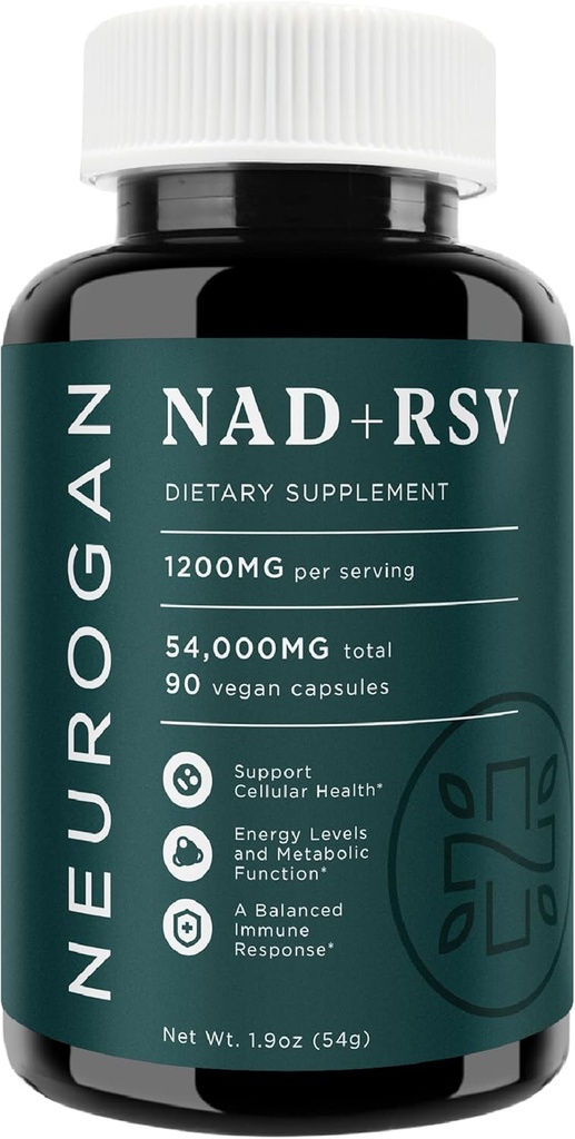 Neurogan NAD + med Resveratrol Capsules 1:1 Ratio - 1200mg Per Servering, 90 Ct - Cellulär hälsa och hälsosamt åldrande tillskott, energi och immunstöd - Nikotin Adenin Dinucleotide NAD + Tillägg