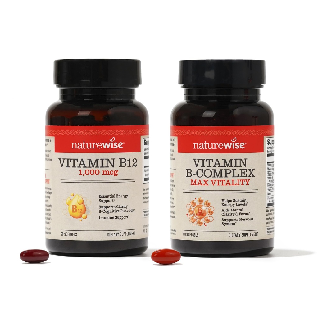 NatureWise Vitamin B12 1,000 mcg and Vitamin B Complex for Cellular Energy, Mental Clarity, Maximum Vitality - 60 Softgels Each