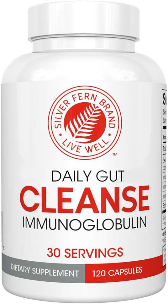 Silver Fern Cleanse - Daily Gut - 1 Bottle - 120 Capsules - 30 Day Supply - Immunoglobuline G, A & M -(IgG, IGA, IgM) - Postbiotica