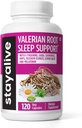 STAY ALIVE Valerian Root Capsules, 8-i-1 Extract w/Melatonin, Passion Blomster, L-Theanine, Lemon Balm, Hops Blomster, Kamille & GABA, 120 Valerian Pills, Ikke-GMO & Glutenfri naturlig søvn Supplement
