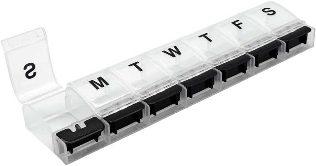 EZY DOSE Weekly (7-Day) AM/PM Daily Pill Organizer, Vitamin Case und Medizin Container, X-Large Compartments, Arthritis Freundlich, bequem und einfach zu bedienen, klar/schwarz, Design Mai Vary, BPA frei
