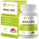 OMOGS Algae DHA - 600 mg Omega-3 DHA Softgels, with Phosphatidylserine & Walnut Oil, Supports Healthy Brain Function, Vision, Eye & Memory, Gluten Free, Non-GMO, 90 Softgels