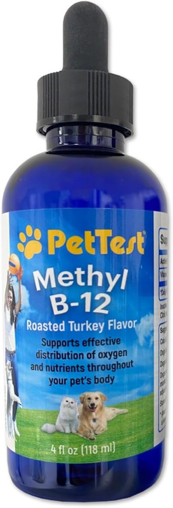 Pet testing Methyl B12 Vitamin Liquid drops 4fl oz (5000 MCG) supplement with Methylcobalamin for Diabetic Pets, Maximum Absorption to Increase Energy for Dogs and Cats