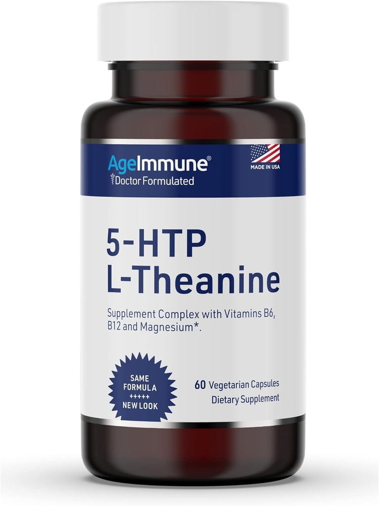 5-HTP Formula for Stress Relief and hip Support for Teens and Adults with 5-HTP, L-theanine, ויטמין B6, ויטמין B12, Magnesium - Doctor Formulated - Magnesium Stearate Free - 60 כמוסות.