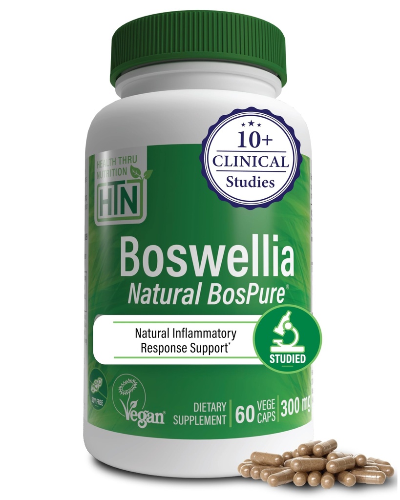 Health Thru Nutrition Boswellia 300mg 60 Capsules as Bospure AKBAMAX | High Potency 75% Boswellic Acids 10% AKBA | Healthy Mobility Support | Vegan Certified | Non-GMO, Gluten Free, Soy Free