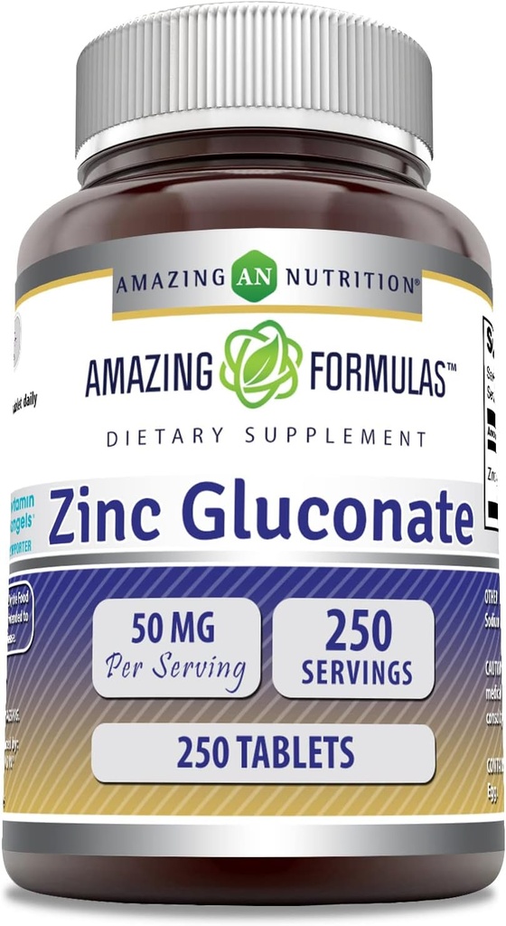 Amazing Formulas Zinc Gluconate 50 Mg Suplemento tención Tablets ← No Gluten-Free Silencio Made in USA (1 Pack  250 Count)