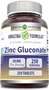 Amazing Formulas Zinc Gluconate 50 Mg Supplement | Tablets | Non-GMO | Gluten-Free | Made in USA (1 Pack | 250 Count)