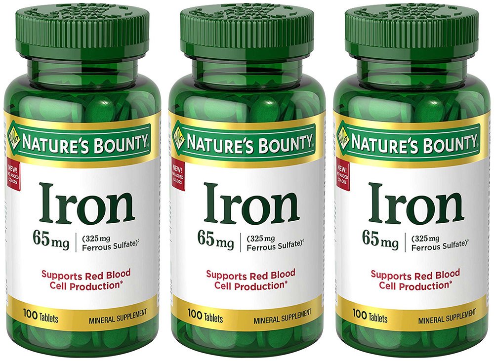 Nature's Bounty Iron 65 mg, 3 Bottles (100 Count)