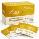 Ageless UltraMAX Gold, Anti-Aging HGH Supplement for Women & Men 22 Packets | Rejuvenates Skin, Restores Youthful Appearance, Boosts Energy & Sleep, Effervescent Powder - Valencia Orange Flavor