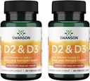 Swanson Vitamin D Complex z vitamini D2 & D3 - Popolni Sunshine Vitamin Complex za zdravje kosti, zob in imunskega sistema - dodatek vitamina (50 mcg, 60 Veggie kapsule) (2 pakiranji)