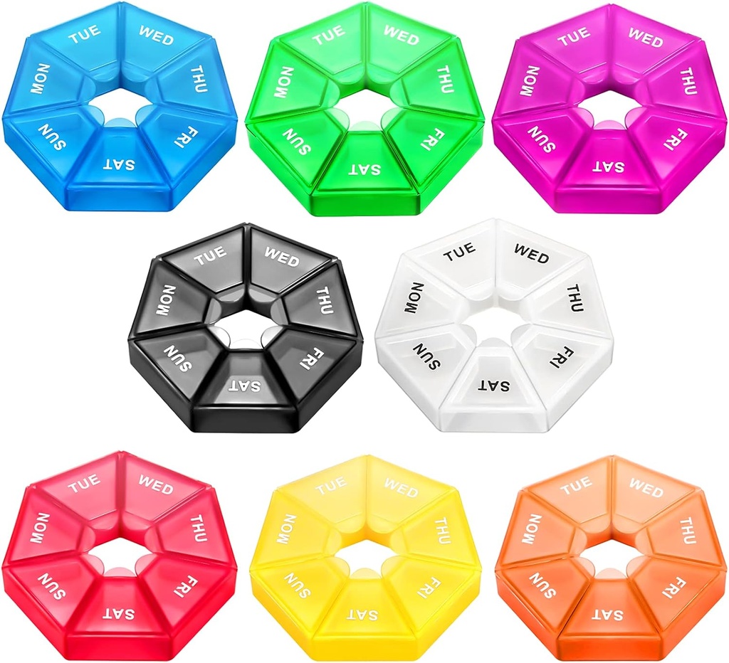 Ponpon 8pcs Pill Holder Box 7-Siddable Portable Vitamin Holder Box Pill Organizationer 药品规划师(8科罗尔)