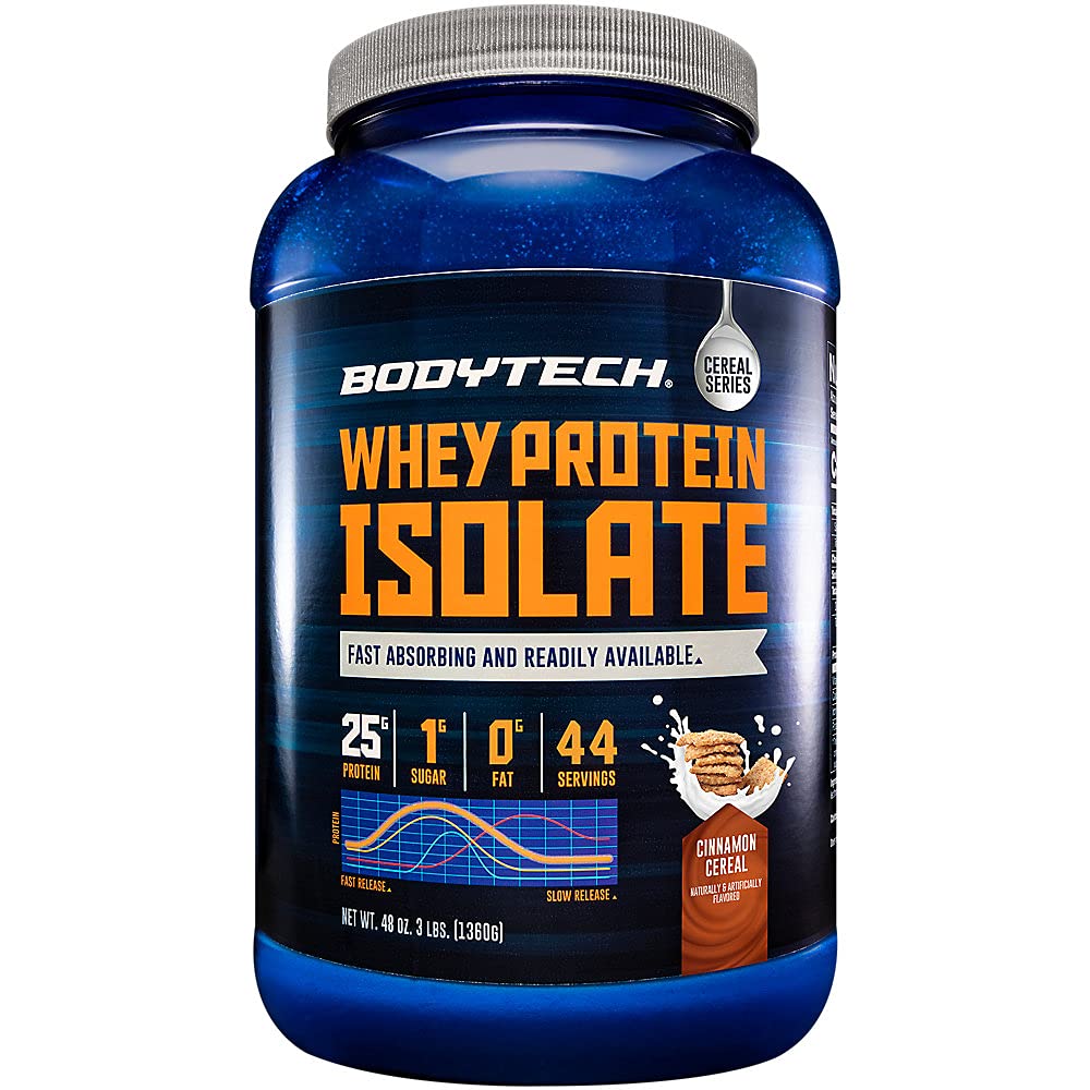 BodyTech Whey Protein Isolate Powder, Cinnamon Cereal, 3 lb, 47 Servings