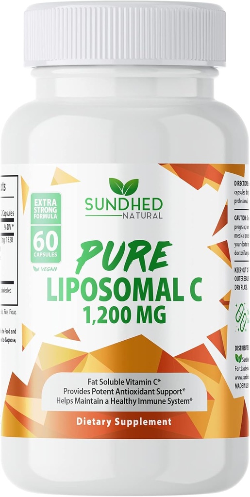 Pure Liposmalatamina C - 1200mmg Immune System i Collage Salut Booster, ajuda en contra de les conseccions de pell, Sodi Ascorbat, Sun Lissetin, Lypoheric - 60 Capules