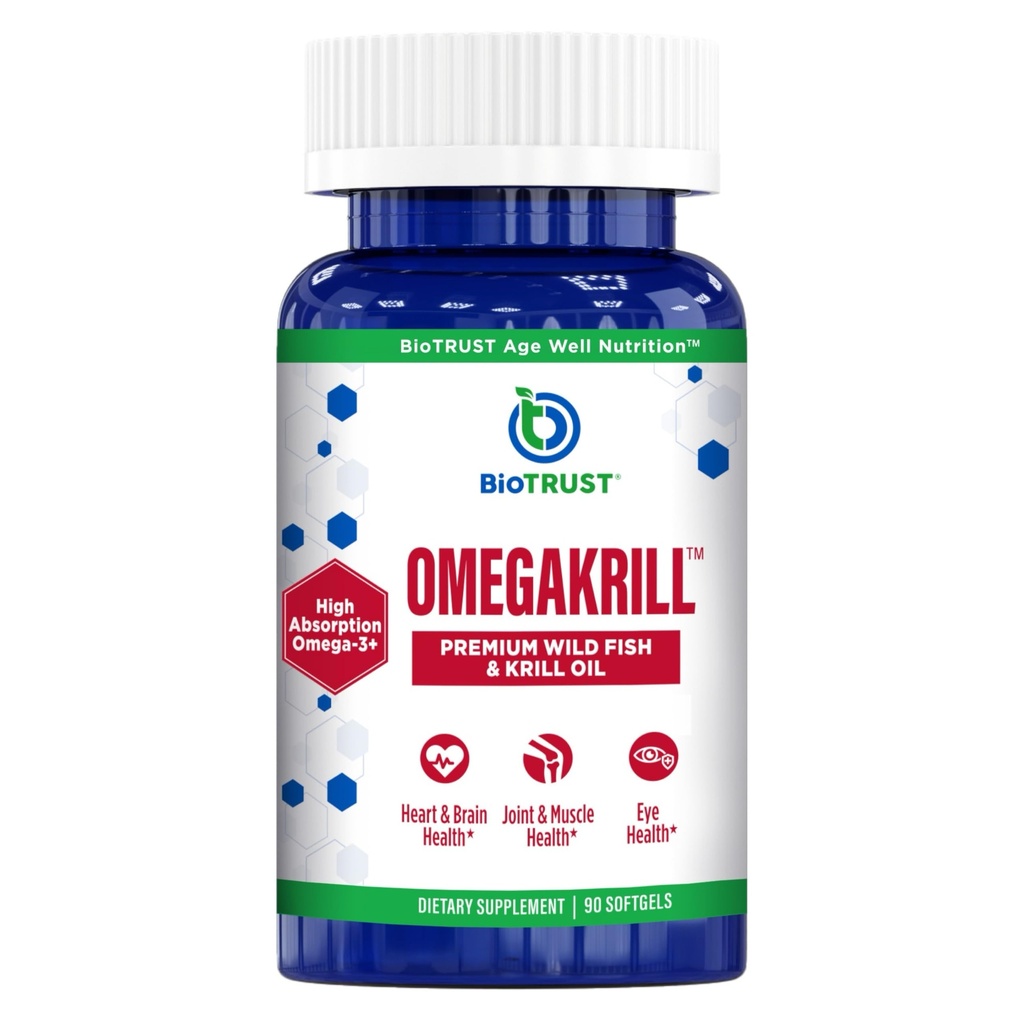 BioTrust OmegaKrill Fish & Krill Oil EPA DHA Omega 3 Supplement, 60 Caps | Provides phospholipid omega-3s to support cardiovascular, cognitive, joint, eye & skin health