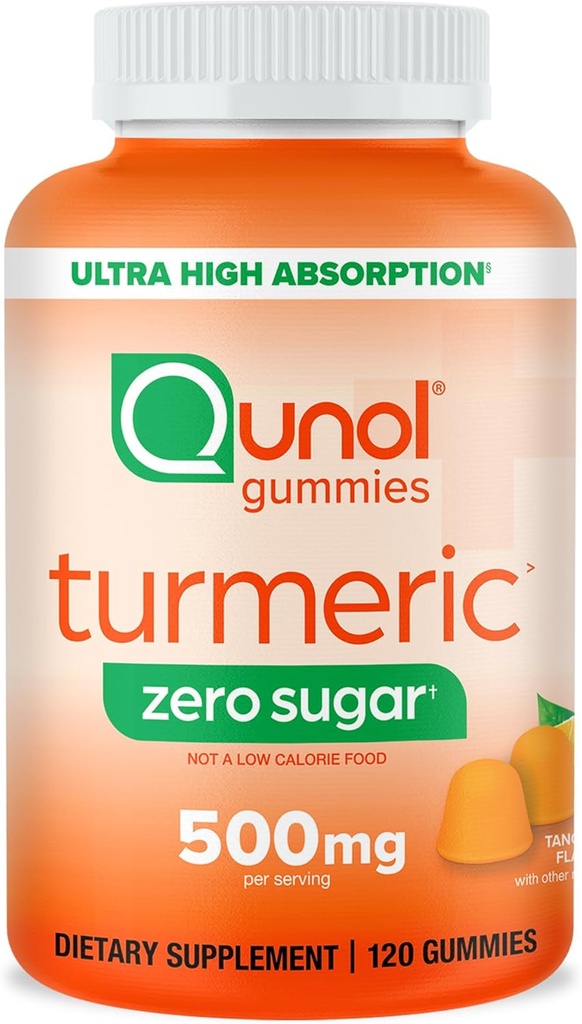 Qunol Zero Pastilhas de Açúcar Acuméricas, Gummy com 500mg Curcumina Acumérica, Suplemento de Apoio Conjunto, Curcumina Tumérica Ultra Alta Absorção, Vegetariana, Glúten Livre, 120 Contagem