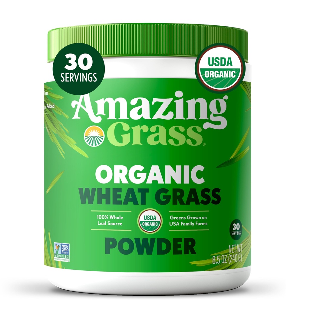 Amazing Grass Wheat Grass Powder: 100% Whole-Leaf Wheat Grass Powder for Energy, Detox & Immunity Support, Chlorophyll Providing Greens, 30 Servings