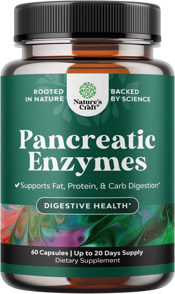 Pancreatin Digestive Enzymes Digestion for Gut Health - Pancreatic Digestive Enzymes for Women & Men with Protease, Lipase & Amylase - Подуване, стомашно здраве, мазнини, въглехидрати и протеини - 60 броя