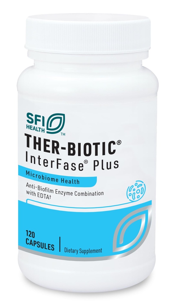 SFI Health Klaire Labs Ther-Biotic Interfase Plus - Anti Biofilm Enzymes with EDTA to Support Gut Flora, Toxin Cleanse & Full Body Detox - Promote Biofilm Matrix Disruption (120 Capsules)