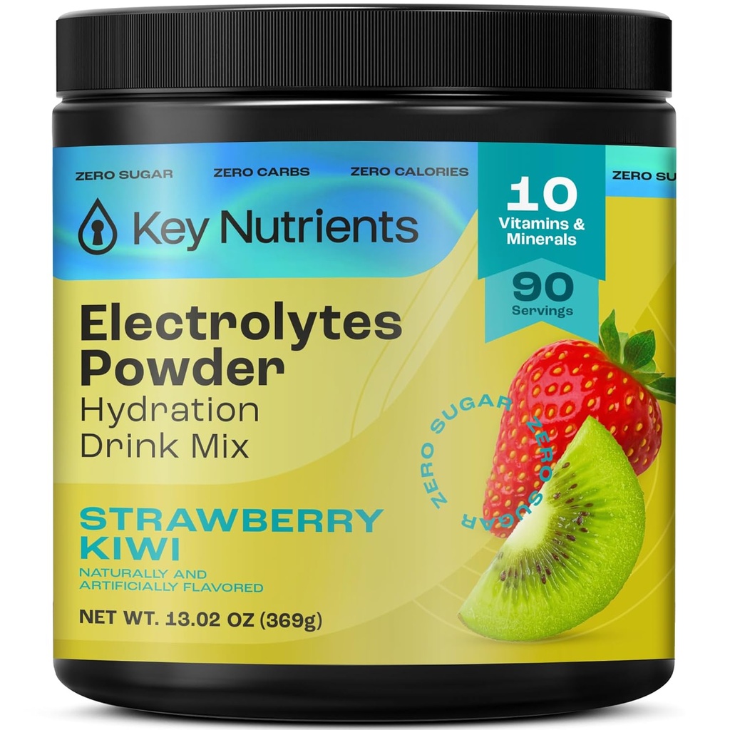 KEY NUTRIENTS Multivitamin Electrolytes Toz No Sugar - Juicy Strawberry Kiwi Electrolyte Toz - Endurance & Energy - Metation Toz - No Calories - 90 Xidmətlər - Amerika Birləşmiş Ştatları