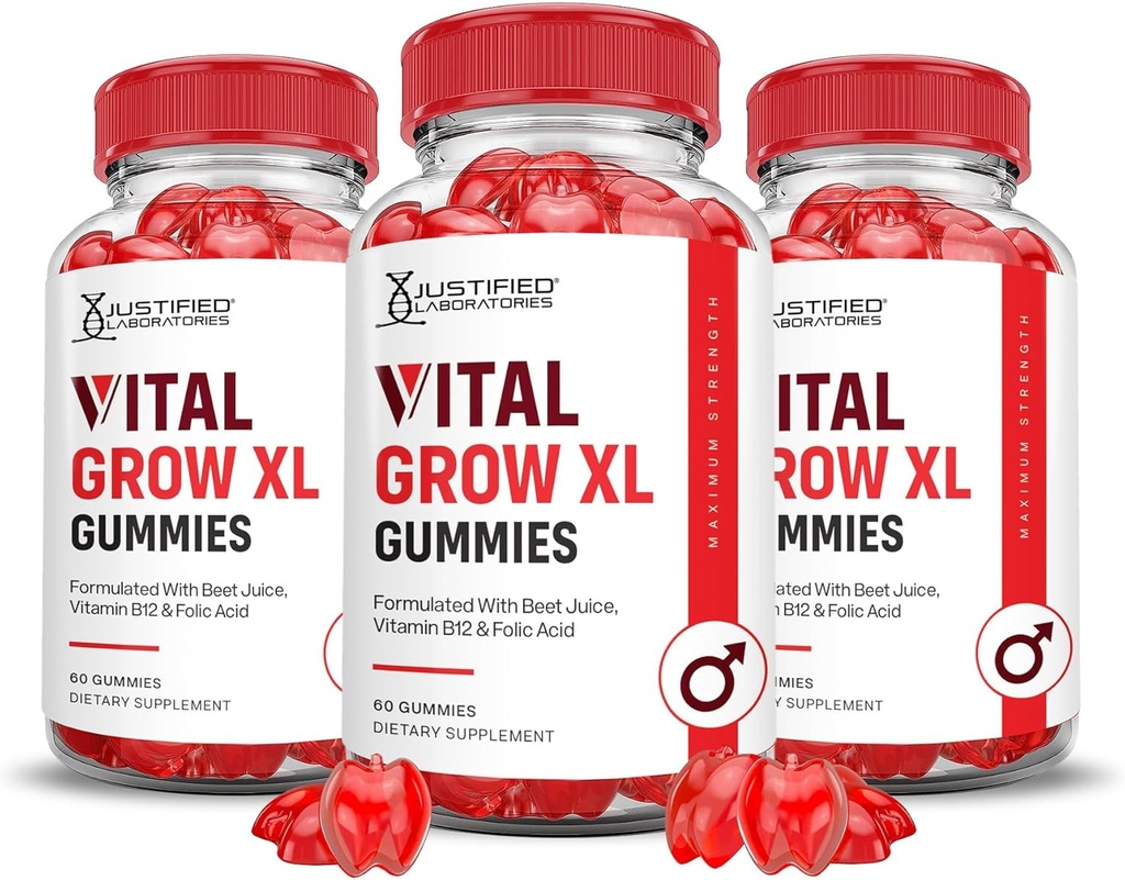 Justified Laboratories (3 Pack Vital Grow XL Performance Gummies 1000MG Advanced Formulated with ACV Poregranate Beet Juice Powder B12 Vegan Non Gummys