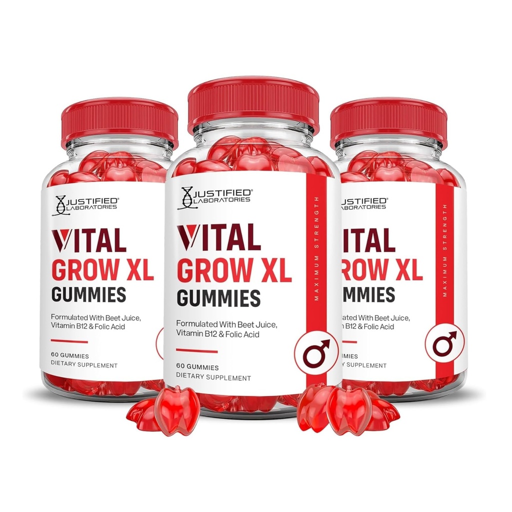 Justified Laboratories Vital Grow XL Gummies (1000 mg) - 60 Count, Pack of 3 - Formulated with Apple Cider Vinegar, Folate & Vitamin B12 - Non-GMO, Vegan, Gluten Free - 90 Servings