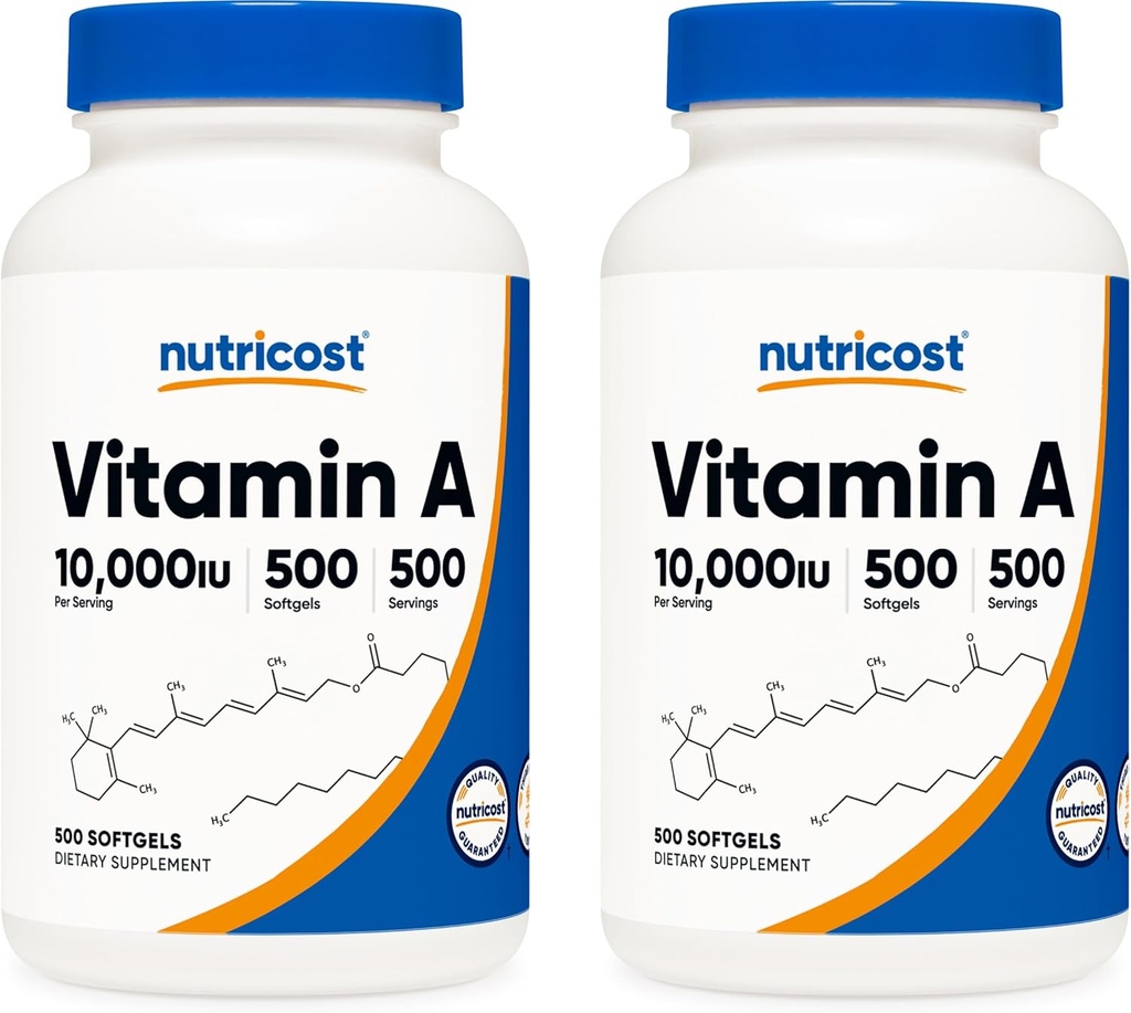 Nutricost Vitamin A 10.000 IE, 500 Softgel (2 flasker)
