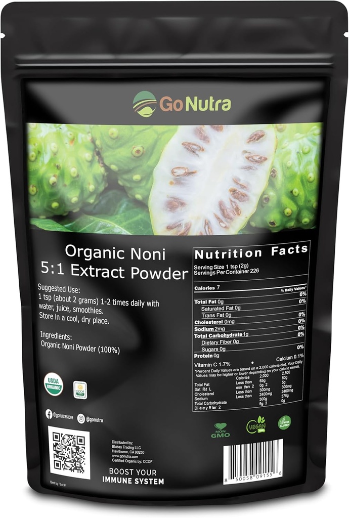 Noni Fruit Powder Organikoa 5:1 extract Pure 1lb. (16 oz) Superfood Noni Powder