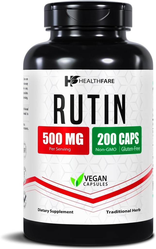 Healthfare Rutin Supplément 500mg de 200 gélules de végétaliens Formule bioflavonoïde naturelle de résistance supplémentaire Support antioxydant de non-OGM, sans gluten