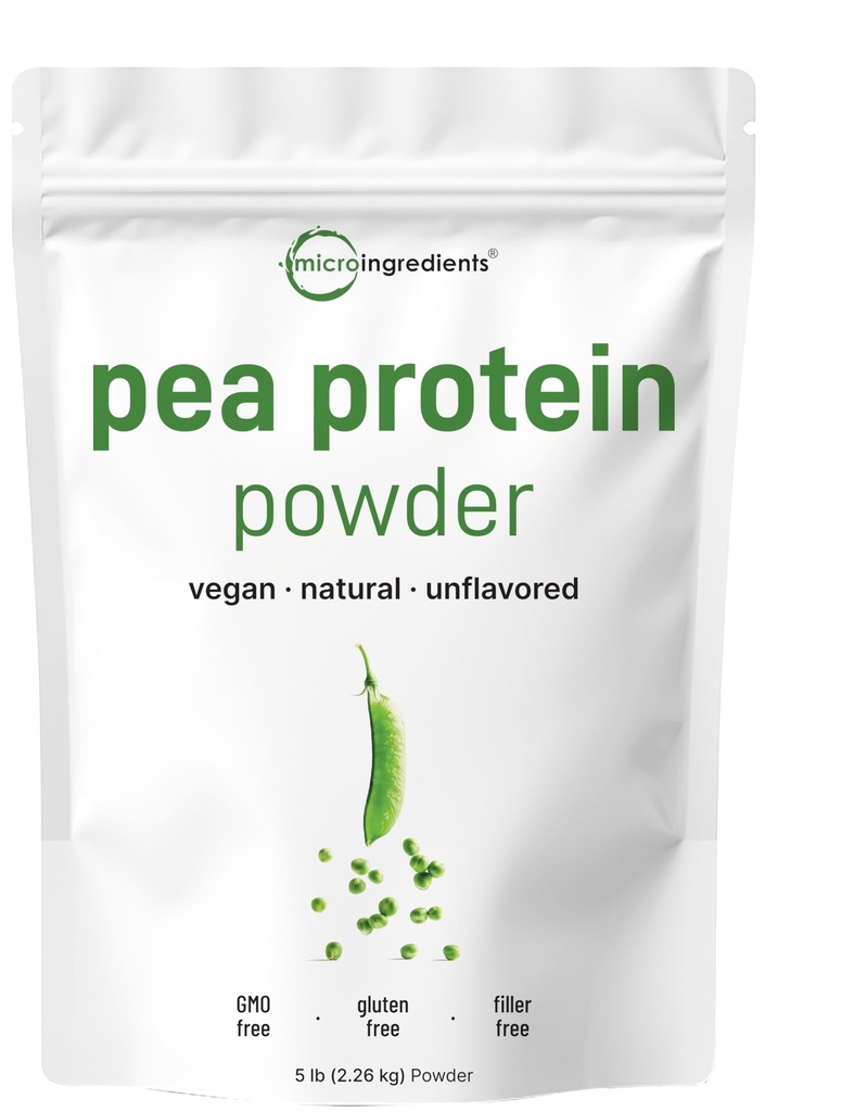 Micro Ingredients North American Grown, Pea Protein Powder, 5 Pounds | Plant Based, Unflavored | Complete Vegan Protein Source with BCAAs & EAAs – 27g Serving | Non-GMO, Keto Friendly