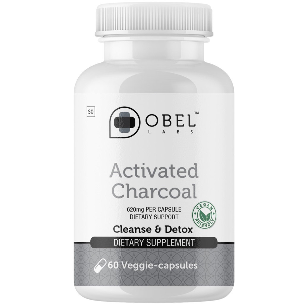 obel Coconut derived Activated Charcoal 620 mg | 60 Servings | Vegicapsules | Vegan Friendly | Organic | Non-GMO | Digestive Support