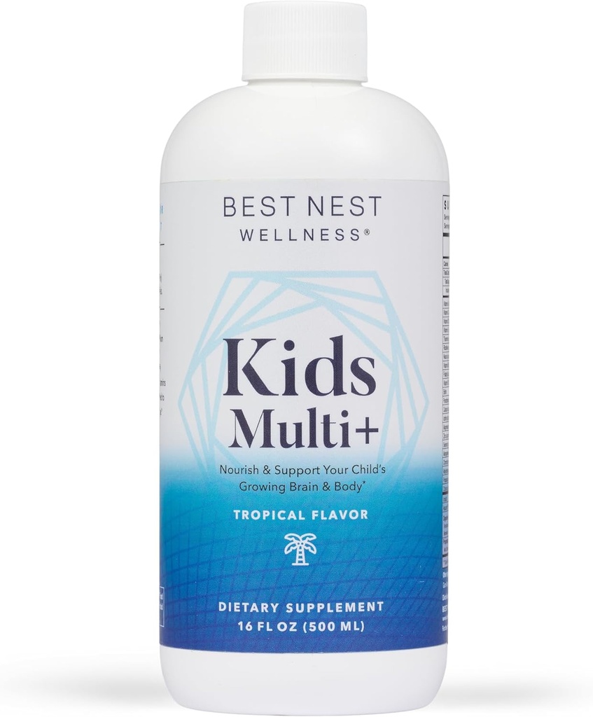 Best Nest Wellness Kid Multi Plus - Brain Health Supplement Suplement for Kids - Liquid Multivitamin with Methylated Vitamin - Nutonation Suplemen Aids Immune Health - Tropical Flavor, 16 flf oz