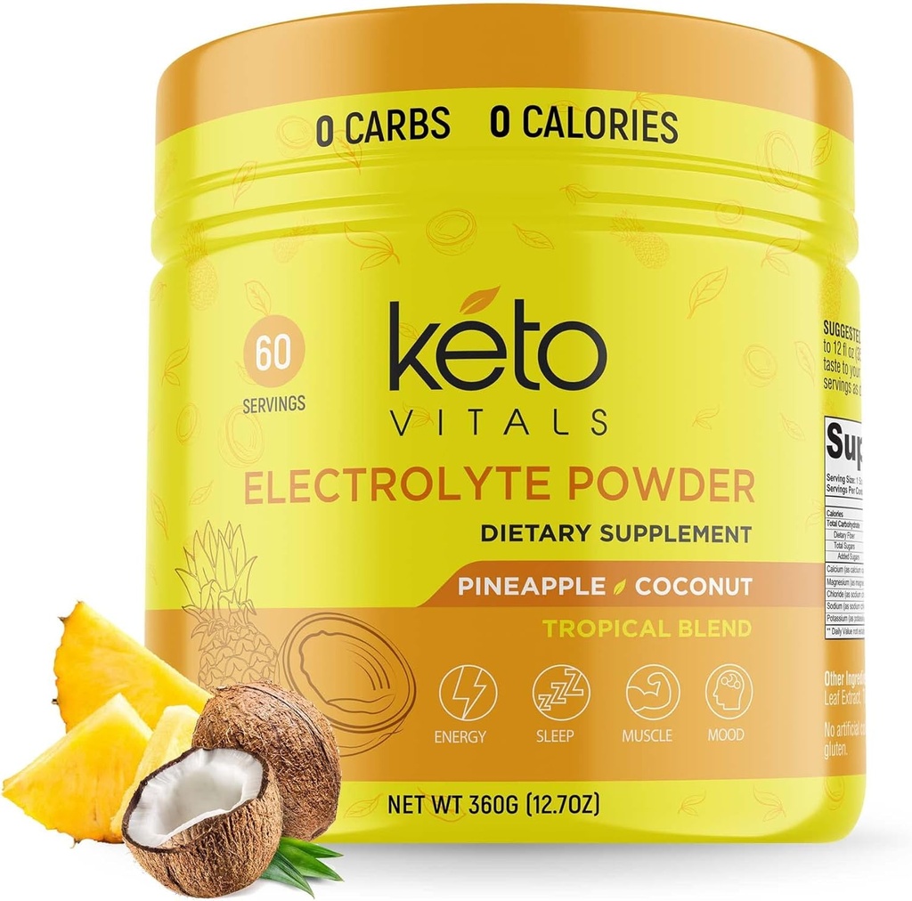 Keto Vitals Electrolytes Powder - Sugar Free Keto Electrolytes Powder amb Potassi, Magnesi, Sci, & Calci, Sense Sugar Electrolytette Betillat & Hydration Powder, 60 Servings, Pineanny