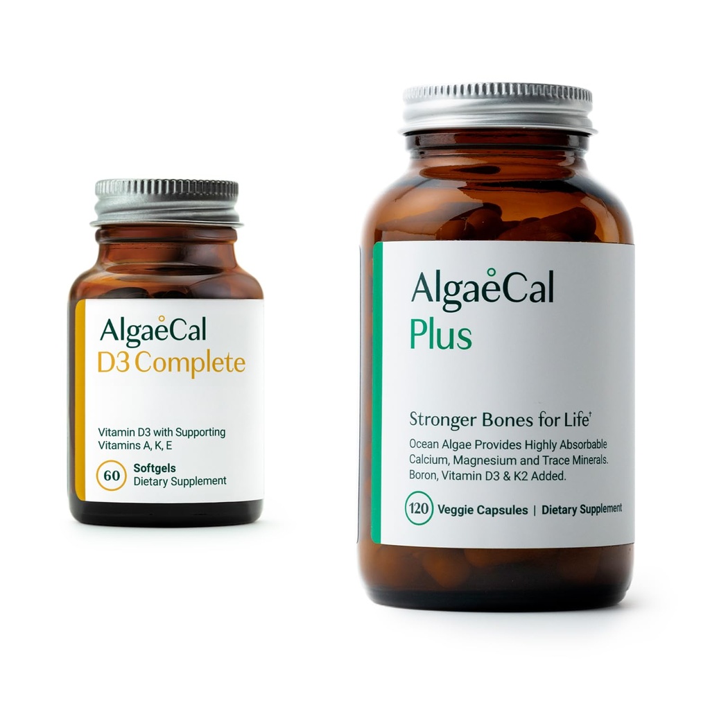 ALGAECAL Bundle - D3 Complete (1000 IU) + K2, Vitamin E, Vitamin A & Plant-Based Calcium for Stronger Bones