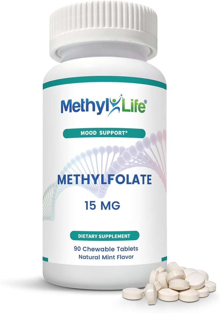 Uşaq-Life® L-Methylfolate 15 mg Qadınlar və Kişilər üçün 15 mg - ultrapure Cerebrofolate® (L-5-MTHF Cila) - Yüksək Bioavailability B9 Support - Tasty Chewable Tablets