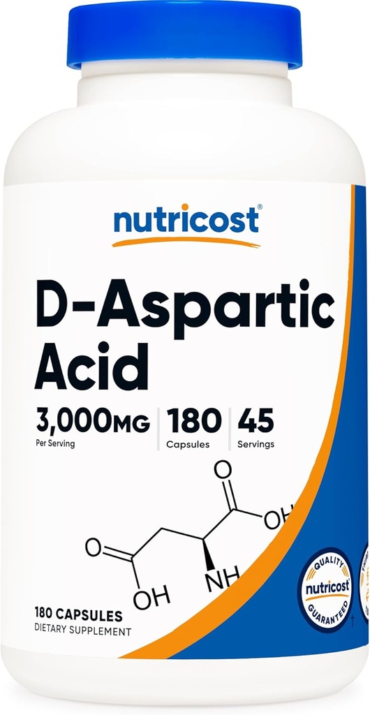 Ácido D-aspártico Nutricost (DAA) cápsulas 3000mg por porción (180 cápsulas) - Non-GMO