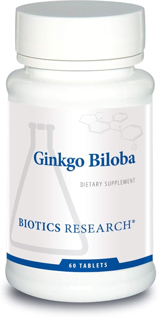 Biotics 연구 Ginkgo Biloba 표준화 24% Ginkgo Biloba Percent 추출물, 뇌 보충교재, Nootropic, 초점, 에너지, 기억, 건강한 시효. 60 정제