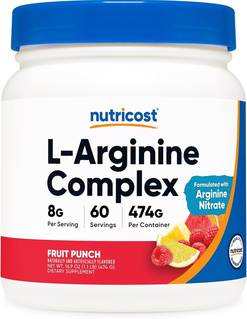 Nutricost L- arginin komplex (ovocný punč, 60 Služeb) - gluten Free, Non- GMO