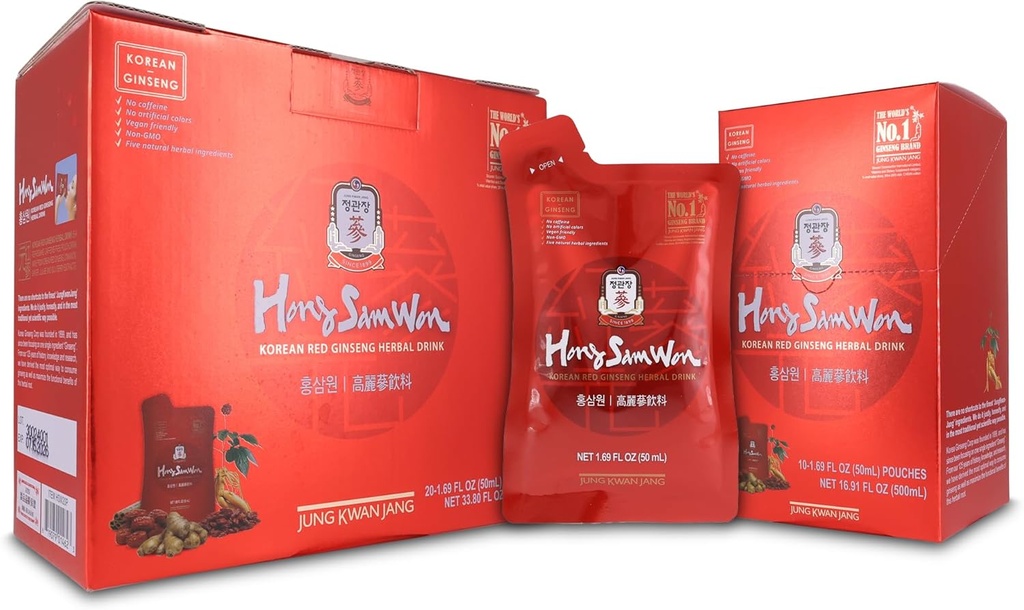JungKwanJang HongSamWon Koreya Red Ginseng Herbal İçki / Enerji İçki, Ətraflı İş, Ginseng Supplement, Herbal Çay | Koreya Red Ginseng Özü, Jujube, Ginger, Cinnamon | Vegan Dostu | 20 Şərh