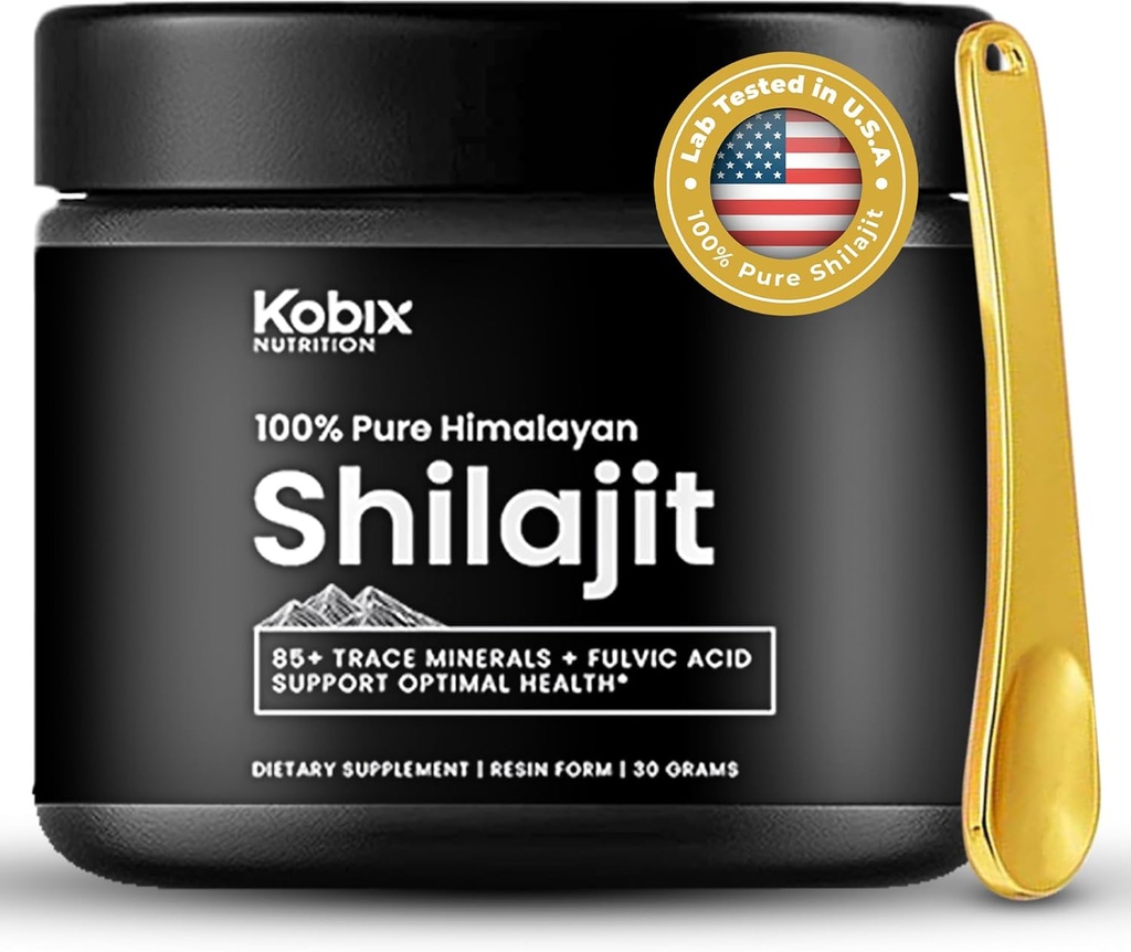 Kobix Shre Himalayan Shilajit Resit, High Nutritional Potency, 85+S Minerals Humic & Fupvic acid, Immune Hỗ trợ cho nam và nữ, 3 Đảng Mỹ thử nghiệm-30g
