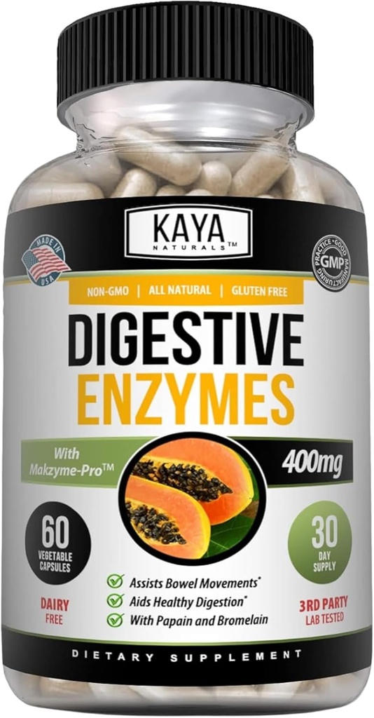 Kaya Naturals Digestive Enzymes with Prebiotics & Probiotiká - Zápcha & Bloating Relief - Pilulky na chudnutie pre ženy a mužov - Aids Immune Function - Digestion Support - 60 Veggie Capsules