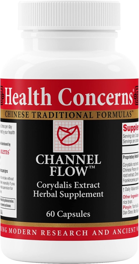 Health Concerns Channel Flow – Muscle Relaxation & Pain Support Supplement for Men & Women – Corydalis Root Extract – Chinese Herbal Formula for Headaches, Joint " Menstrual Discomfort – 60 cápsulas