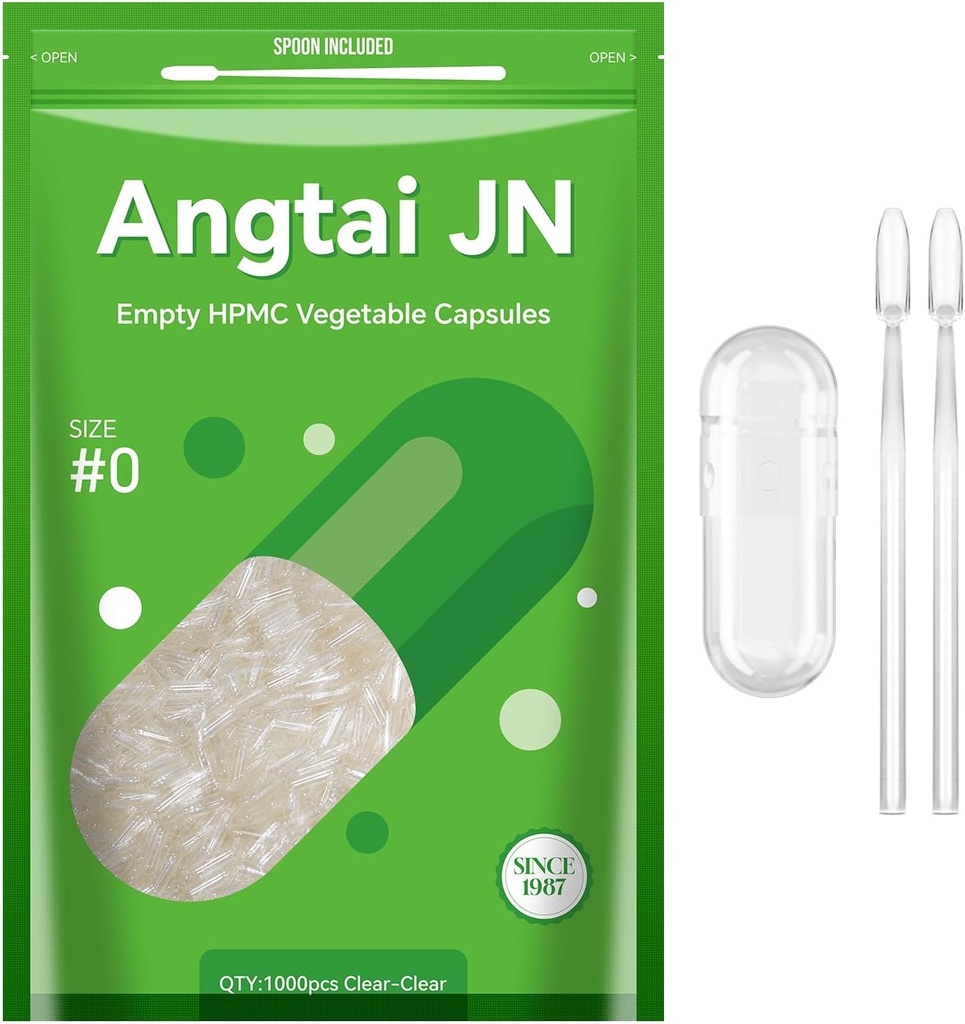 Storlek 0 kapslar Empty Vegan Plant Based Clear (1 000 greve) Gluten Free, Non-GMO, Halal Certified Pill Caps Fyll Kit med 2 skedar för Vegetarisk DIY Dina egna tillägg