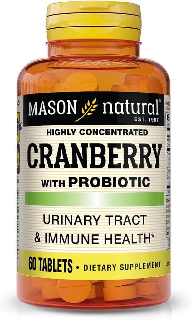 MASON NATURAL Cranberry with Probiotic, 2 Month Supply, Highly Concentrated, Supports Normal Immune Health & Urinary System, 60 Tablets