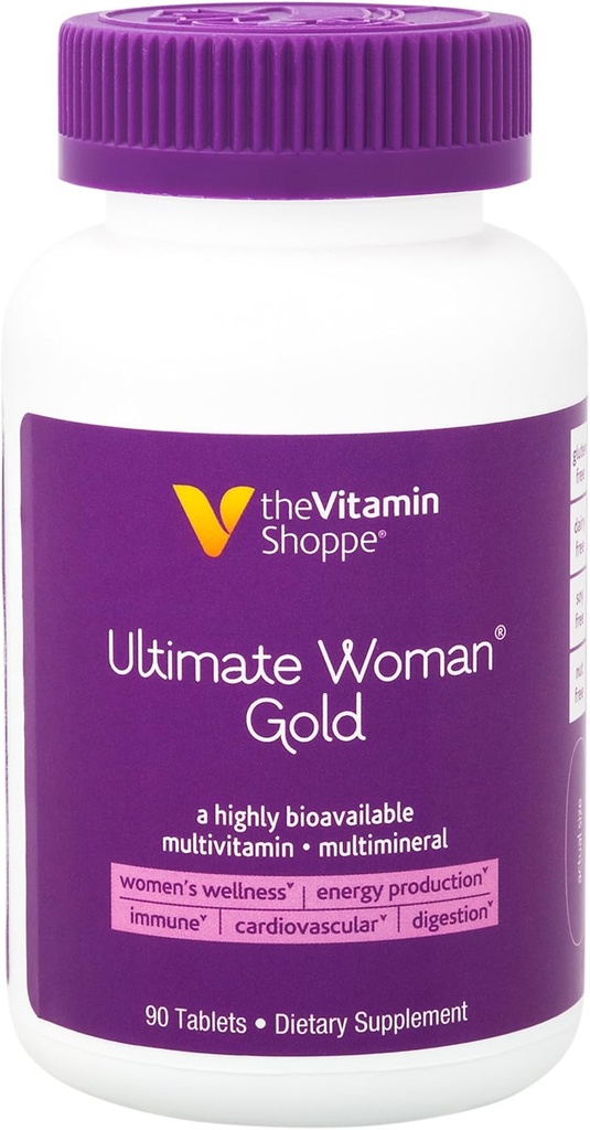 Vitamina Shoppe Ultimate Femeie de aur Multivitamine - cu fier, B Vitamine & Vitamina D3 și mai mult pentru a sprijini producția de energie, Bone & Imune Sănătate - Gluten gratuit Multi-Mineral (90 comprimate)